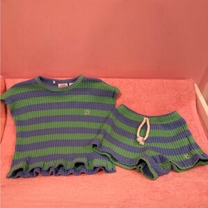 Zara Kids Green and Blue Striped Matching Set